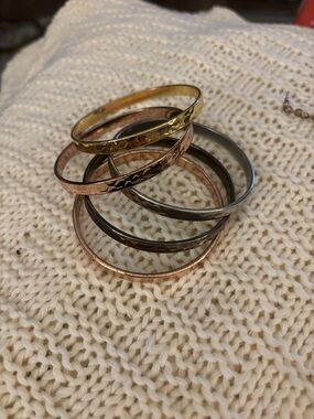 Mixed Metal Textured Bangle Bracelet Set - Gold, Rose Gold, and Gunmetal